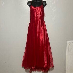 Y2K Red Iridescent "Jessica McClintock" Gown w/ Beaded Accent Low Back Grunge